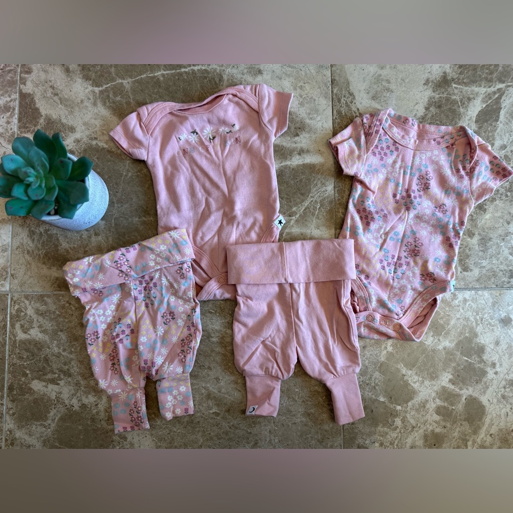 Rise Little Earthling 100% Organic Cotton Pink and Floral Baby Set